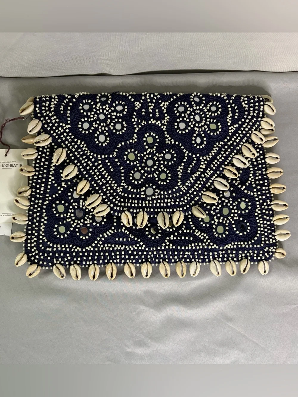 Antik Batik Navy Beaded Shell-Trim Envelope Clutch/Cross Body